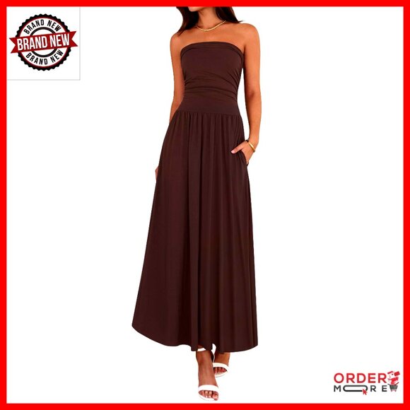 Strapless Ruched Maxi Dress Elegant Chic Tube Top Beach Wedding Guest